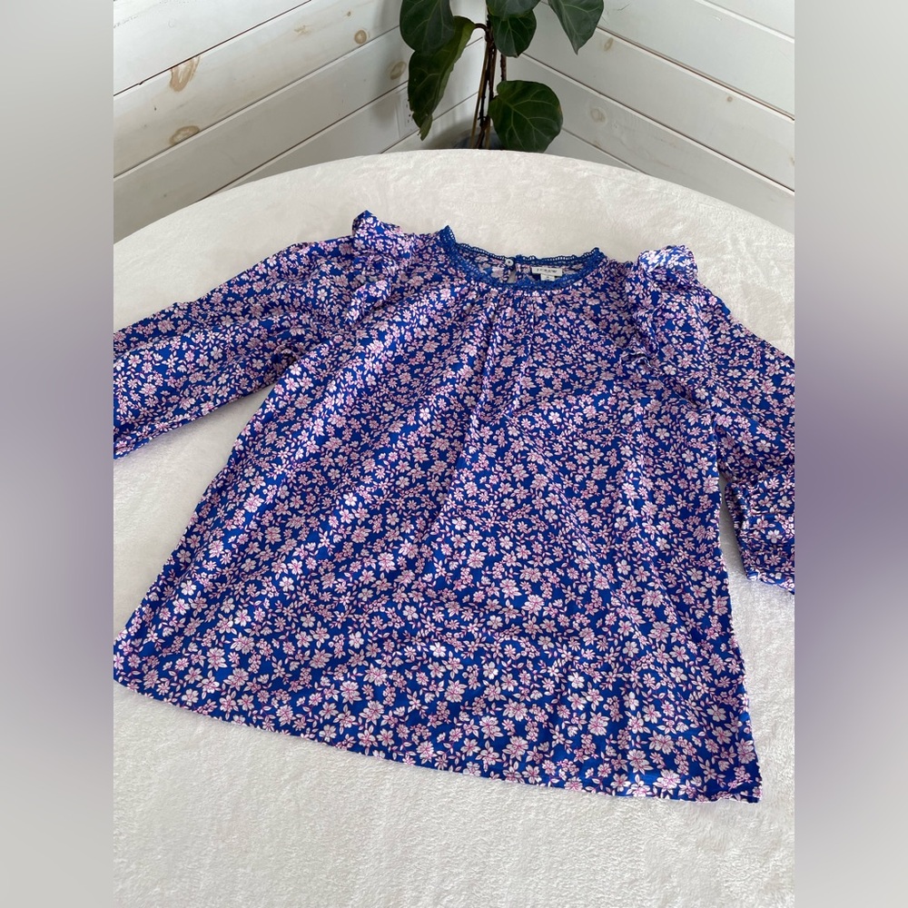 J. Crew Size S Liberty Long-Sleeve Ruffle-Shoulder Top Lace Neckline Pintucked - Picture 5 of 17